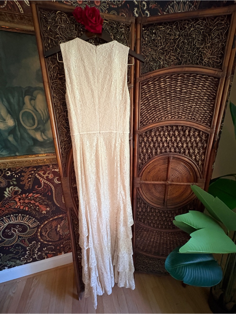 Lauren Ralph Lauren Champagne Lace Tiered Maxi Dress Size 4 Romantic Cottagecore - Picture 4 of 5